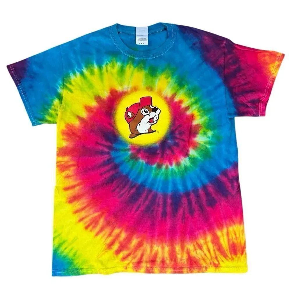 Buc-ee's Peace, Love and Beaver Nuggets Short Sleeve Tie Dye T-Shirt Top Medium